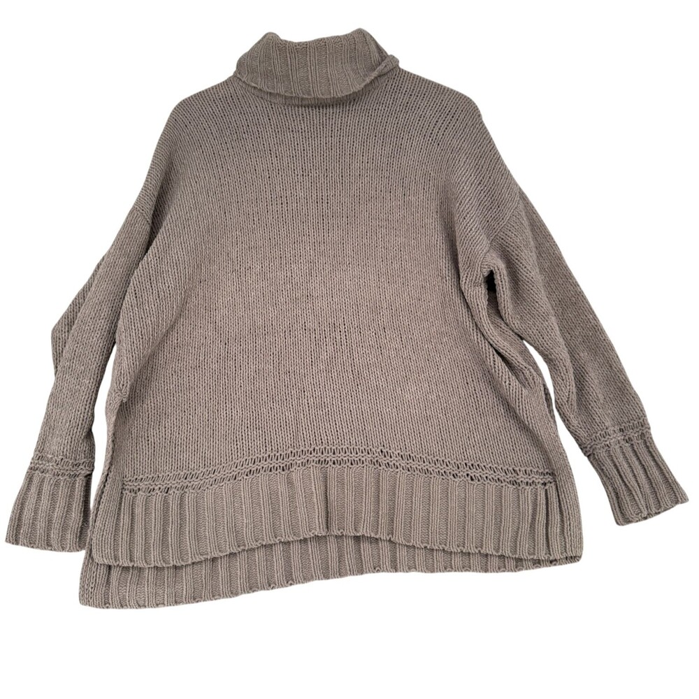 Aerie Oversized Turtleneck Sweater XS Taupe Chenille Knit Cozy Soft Slouchy Boho - Picture 2 of 12